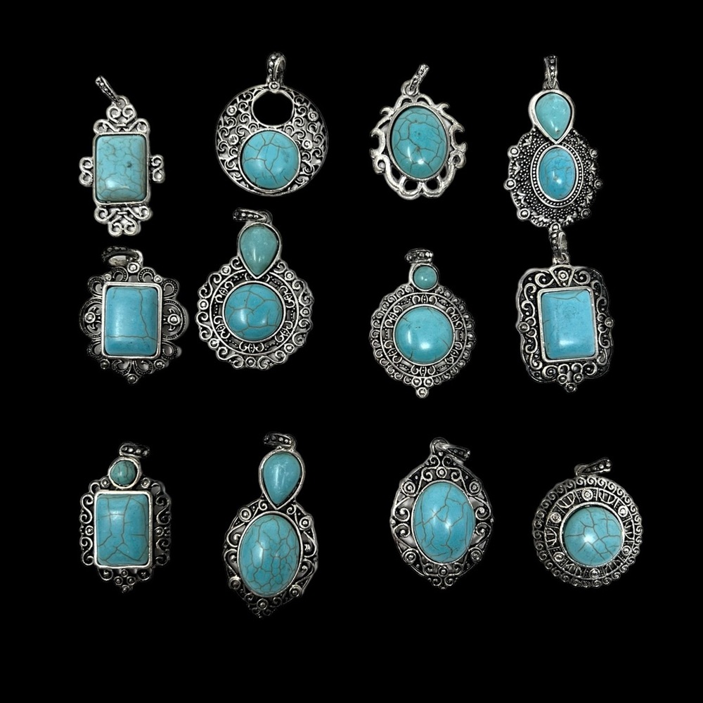 Lot (12) Assorted Fun Fashion Jewelry Pendants Silver-tone & Faux Turquoise